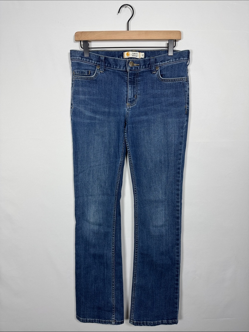 WJ560 {Carharrt} "Rugged Flex Layton Bootcut Slim Fit" Short Blue Stretch Jeans
